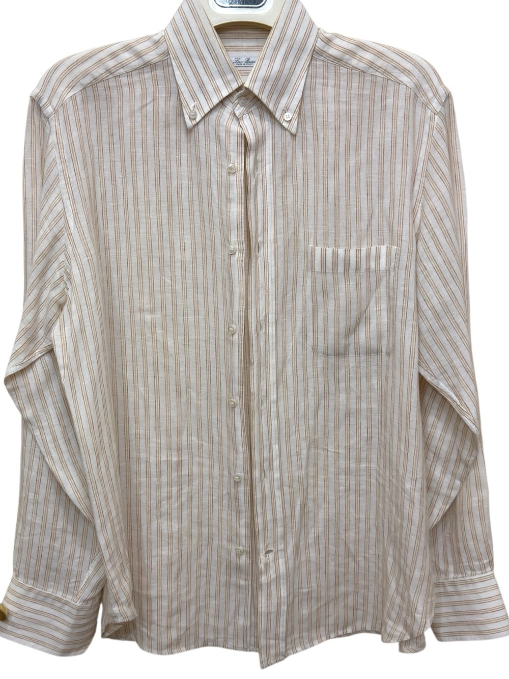 Loro Piana Men’s 100% Linen Shirt 15.75 40 Beige Stripe Made Italy